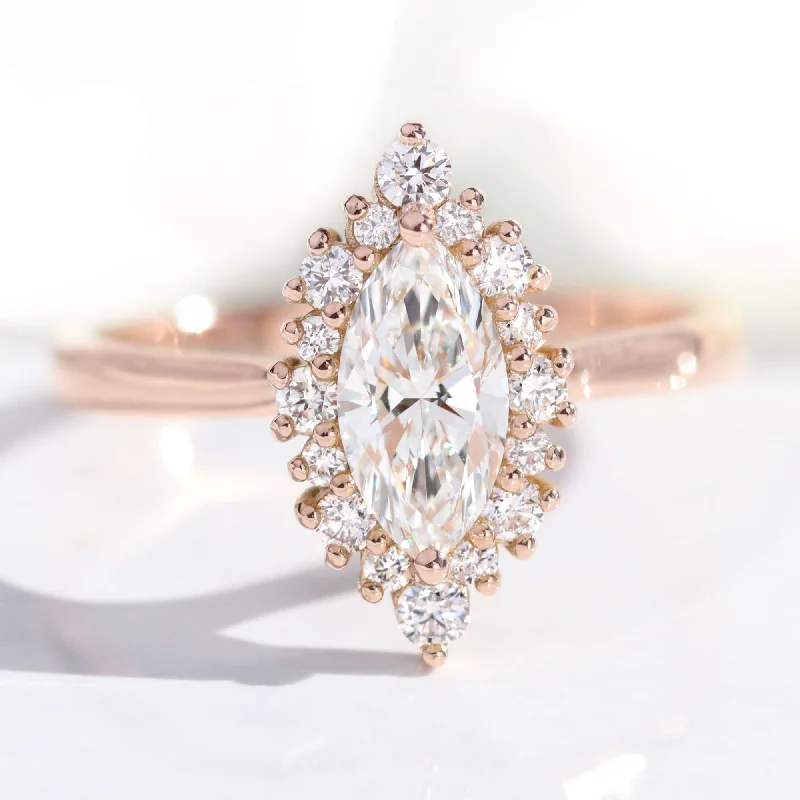 Limited-Time Offer On Elegant Jewelry Pieces Marquise Cut Lab Diamond Ring w/ Natural Diamonds in Tiara Halo Ring Limited-Time Offer On Elegant Jewelry Pieces Marquise Cut Lab Diamond Ring w/ Natural Diamonds in Tiara Halo Ring