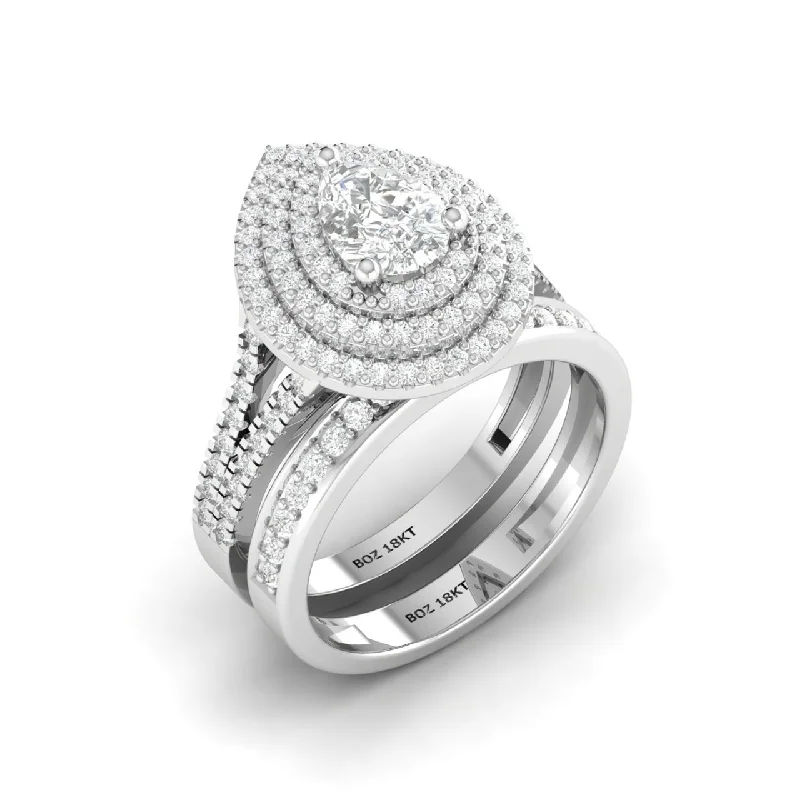 The Ultimate Jewelry Sale – Shop Premium Styles Triple Halo Pear Natural Diamond Bride Set The Ultimate Jewelry Sale – Shop Premium Styles Triple Halo Pear Natural Diamond Bride Set
