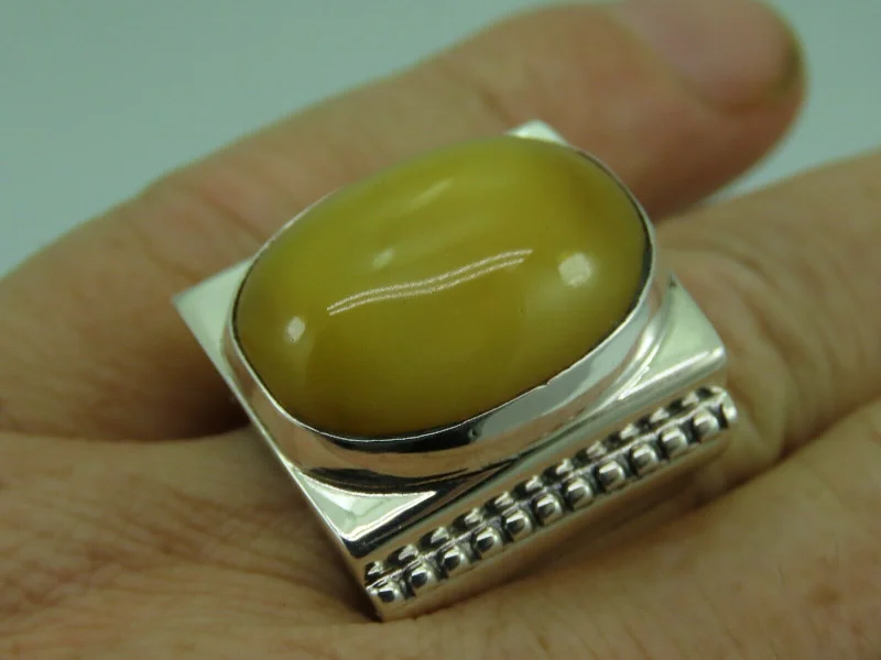 Bohemian-Inspired Jewelry For Free-Spirited Fashion Turkish Handmade Jewelry 925 Sterling Silver Amber Stone Mens Rings