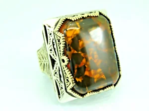 Limited-Time Offer On Premium Jewelry Collections Turkish Handmade Jewelry 925 Sterling Silver Amber Stone Mens Rings