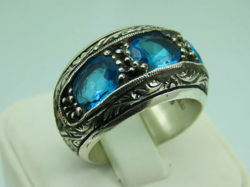 Luxury Meets Affordability – Jewelry Sale Live Now Turkish Handmade Jewelry 925 Sterling Silver Aquamarine Stone Men's Rings