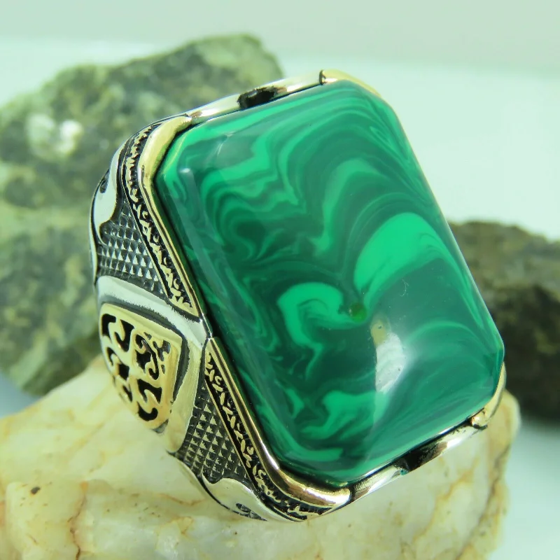 Modern Jewelry At Exclusive Discounts – Shop Today Turkish Handmade Jewelry 925 Sterling Silver Malachite Stone Men's Rings Modern Jewelry At Exclusive Discounts – Shop Today Turkish Handmade Jewelry 925 Sterling Silver Malachite Stone Men's Rings