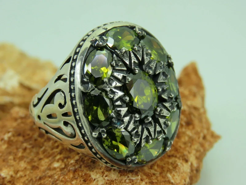 Waterproof Stainless Steel Jewelry For Lasting Beauty Turkish Handmade Jewelry 925 Sterling Silver Peridot Stone Men's Rings