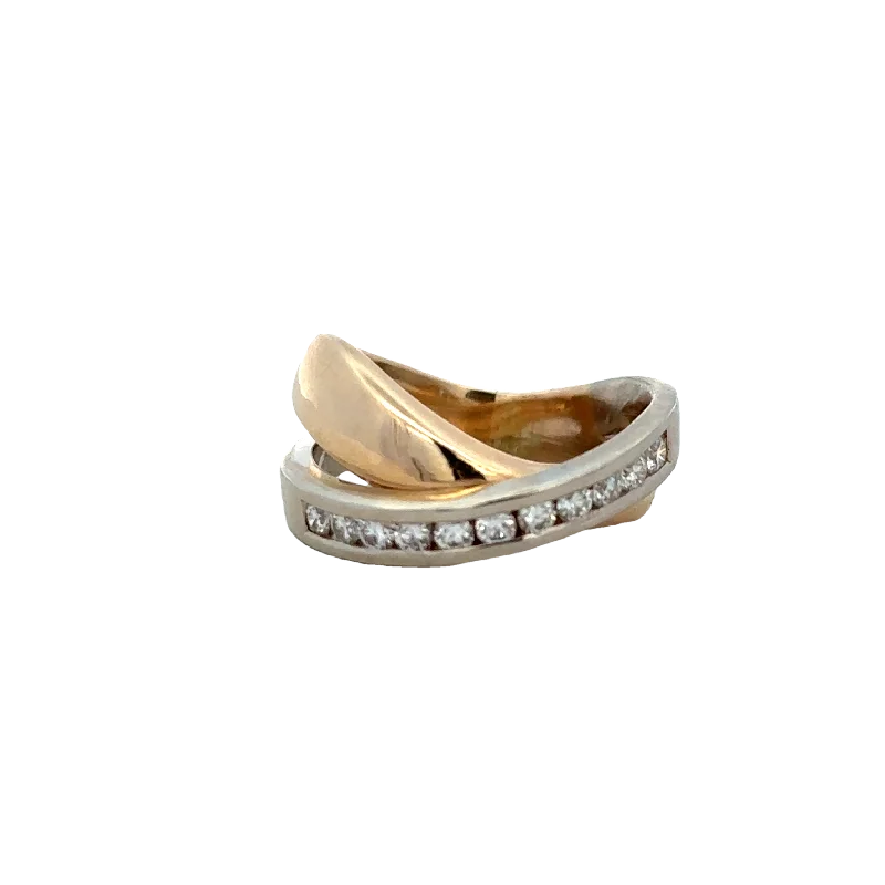 Romantic Heart-Shaped Jewelry For Special Gifts Two Tone Crisscross Diamond Band in 14k Gold Romantic Heart-Shaped Jewelry For Special Gifts Two Tone Crisscross Diamond Band in 14k Gold