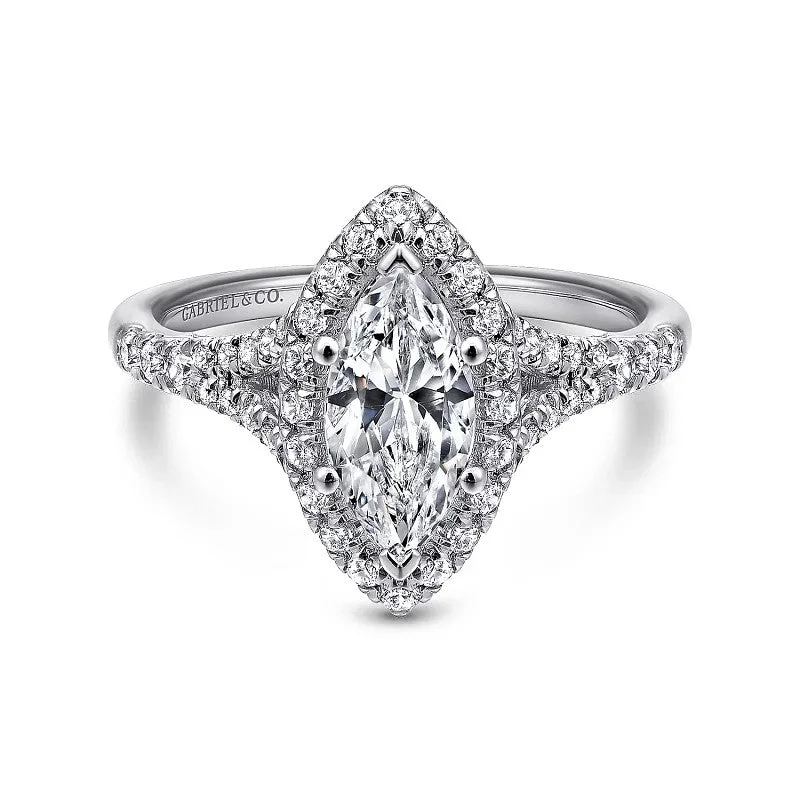 Personalized Engraved Jewelry For Meaningful Gifts Verbena - 14K White Gold Marquise Halo Diamond Engagement Ring (Setting Only) Personalized Engraved Jewelry For Meaningful Gifts Verbena - 14K White Gold Marquise Halo Diamond Engagement Ring (Setting Only)