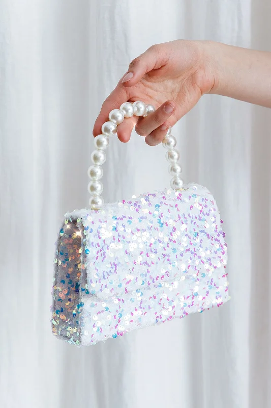 Wonderland Pearl & Sequin Purse White