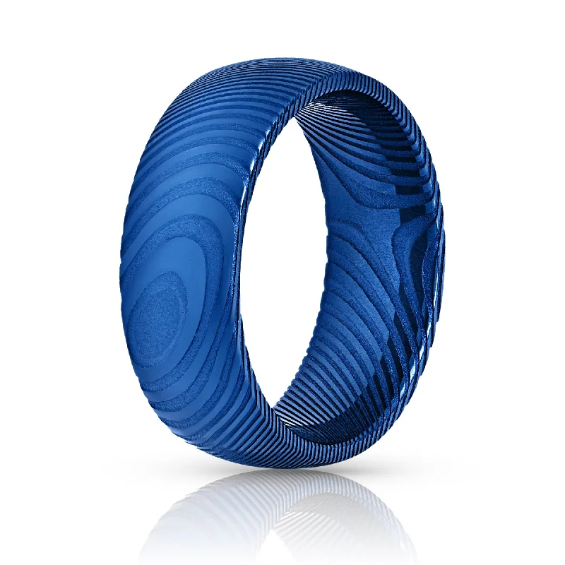 Handcrafted Jewelry Sale – Unique Designs At Low Prices Wood Grain Damascus Steel Ring - Blue Minimalist Handcrafted Jewelry Sale – Unique Designs At Low Prices Wood Grain Damascus Steel Ring - Blue Minimalist