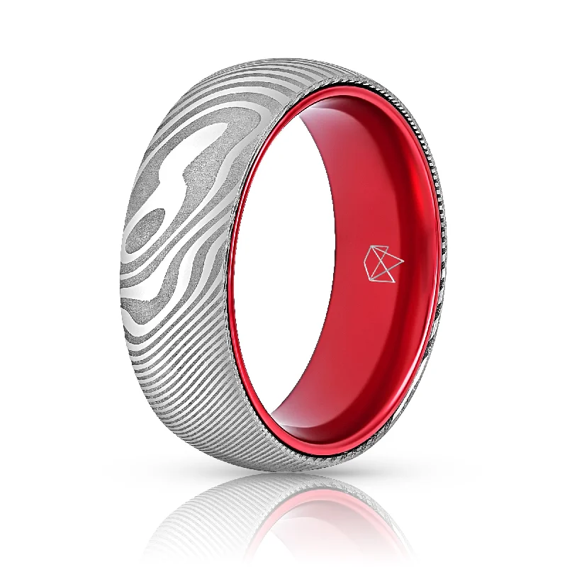 Flash Sale On Stunning Jewelry – Don't Miss Out Wood Grain Damascus Steel Ring - Resilient Red Flash Sale On Stunning Jewelry – Don't Miss Out Wood Grain Damascus Steel Ring - Resilient Red