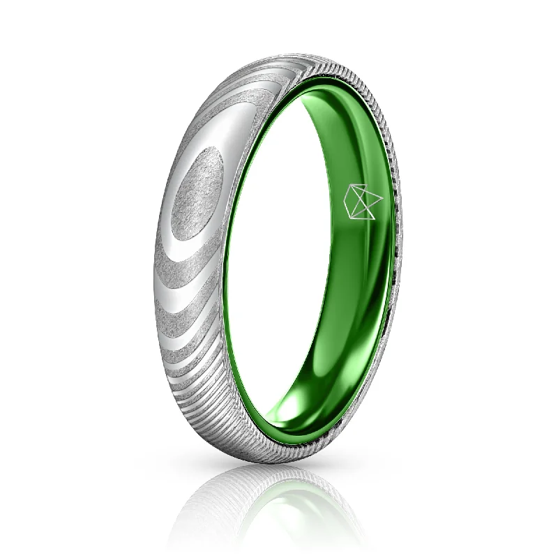 Shop Jewelry That Shines Without The High Price Wood Grain Damascus Steel Ring - Resilient Green - 4MM