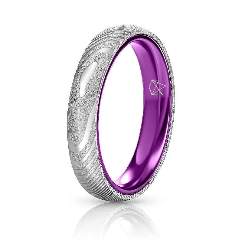 Dazzle With Discounts – Shop Jewelry On Sale Wood Grain Damascus Steel Ring - Resilient Purple - 4MM