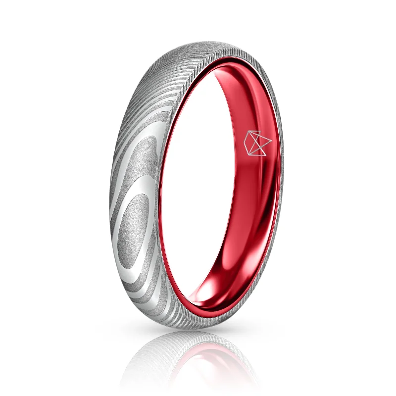 Flash Deals On Fine Jewelry – Shop Before It's Gone Wood Grain Damascus Steel Ring - Resilient Red - 4MM