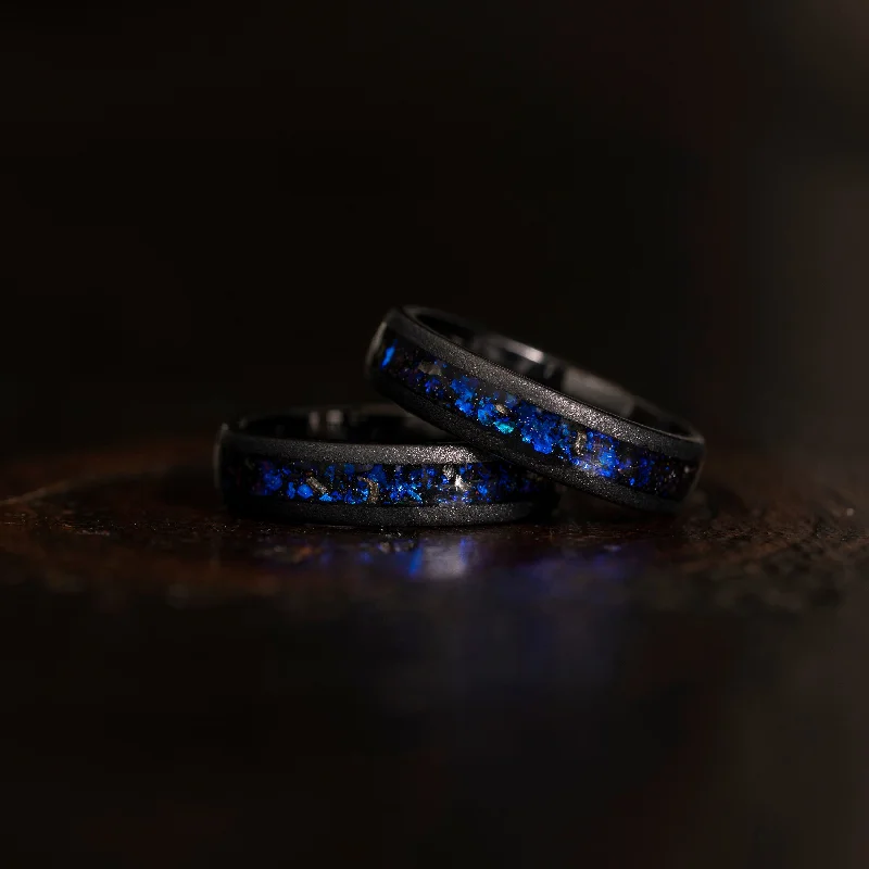 Dainty Floral Jewelry For Feminine Elegance "Zeus" Domed Nebula Ring- Meteorite and Opal- Black 5mm Womens Dainty Floral Jewelry For Feminine Elegance "Zeus" Domed Nebula Ring- Meteorite and Opal- Black 5mm Womens