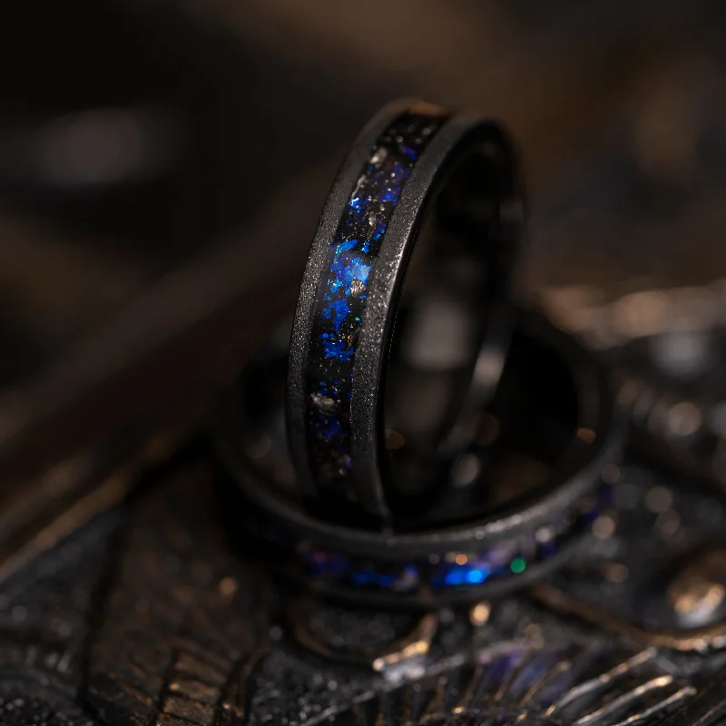 Flash Sale On Exquisite Jewelry – Don't Miss Out "Zeus" Flat Nebula Ring- Meteorite and Opal- Black 5mm Womens Flash Sale On Exquisite Jewelry – Don't Miss Out "Zeus" Flat Nebula Ring- Meteorite and Opal- Black 5mm Womens