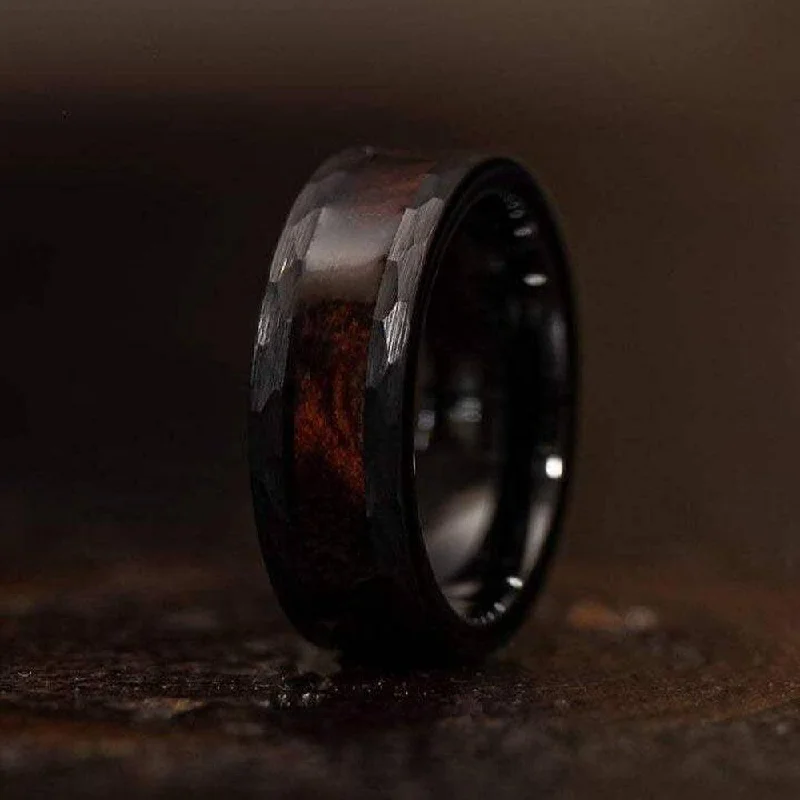 Clearance Sale On High-End Jewelry Collections "Zeus" Hammered Tungsten Carbide Ring- Black with Snake Wood Clearance Sale On High-End Jewelry Collections "Zeus" Hammered Tungsten Carbide Ring- Black with Snake Wood
