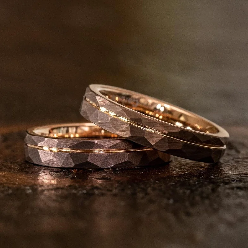 Exclusive Jewelry Sale – Limited-Time Discounts "Zeus" Womens Hammered Tungsten Carbide Ring- Chocolate w/ Rose Gold Strip- 4mm Exclusive Jewelry Sale – Limited-Time Discounts "Zeus" Womens Hammered Tungsten Carbide Ring- Chocolate w/ Rose Gold Strip- 4mm