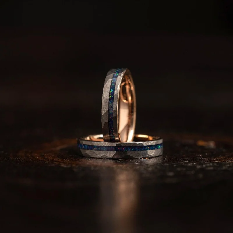 Adjustable Charm Bracelets For A Perfect Fit "Zeus" Womens Hammered Tungsten Carbide Ring- White Gold w/ Galactic Opal Inlay- 4mm Adjustable Charm Bracelets For A Perfect Fit "Zeus" Womens Hammered Tungsten Carbide Ring- White Gold w/ Galactic Opal Inlay- 4mm