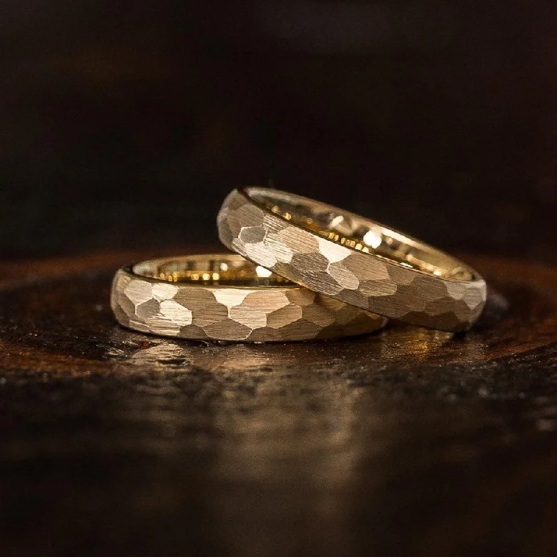 Limited Stock On Premium Jewelry At Low Prices "Zeus" Womens Hammered Tungsten Carbide Ring- Yellow Gold Plate- 4mm Limited Stock On Premium Jewelry At Low Prices "Zeus" Womens Hammered Tungsten Carbide Ring- Yellow Gold Plate- 4mm