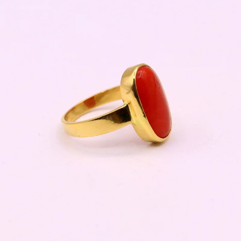 Personalized Engraved Jewelry For Meaningful Gifts 22karat yellow gold handmade real red coral stone unisex ring fabulous band from rajasthan india GR005 Personalized Engraved Jewelry For Meaningful Gifts 22karat yellow gold handmade real red coral stone unisex ring fabulous band from rajasthan india GR005
