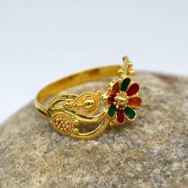Don't Miss Out On Jaw-Dropping Jewelry Discounts 22kt karat yellow gold handmade flower design ring fabulous filigree work band unisex ring from Rajasthan India ring37