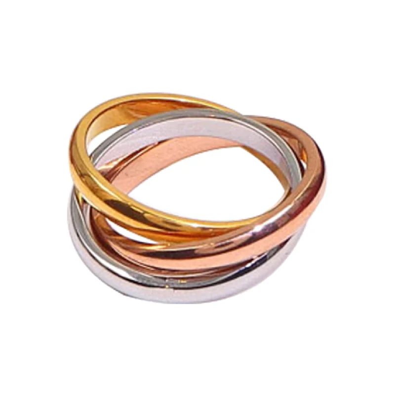 Clearance Sale On High-End Jewelry Collections Tarnish Resistant Tri-Color Interlocking Ring Clearance Sale On High-End Jewelry Collections Tarnish Resistant Tri-Color Interlocking Ring