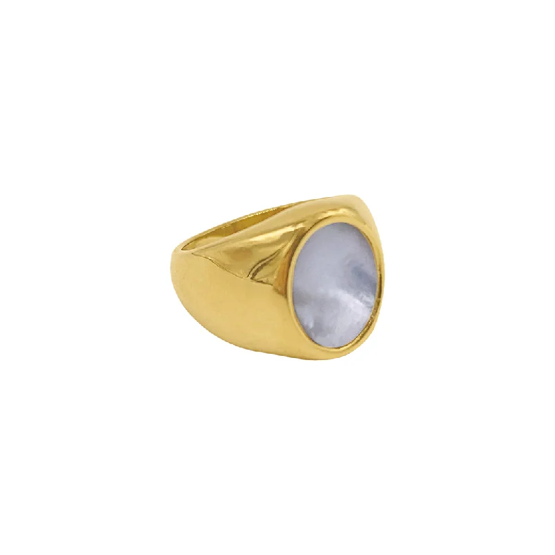 Trendy Minimalist Jewelry For Everyday Wear Tarnish Resistant 14k Gold Plated Oval White Mother of Pearl Ring Trendy Minimalist Jewelry For Everyday Wear Tarnish Resistant 14k Gold Plated Oval White Mother of Pearl Ring