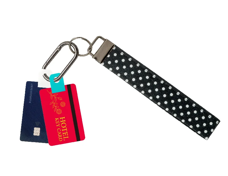 Black and White Polka Dot Print Wristlet Keychain, Key Fob (Carabiner & Tabber Grabbers Not Included)