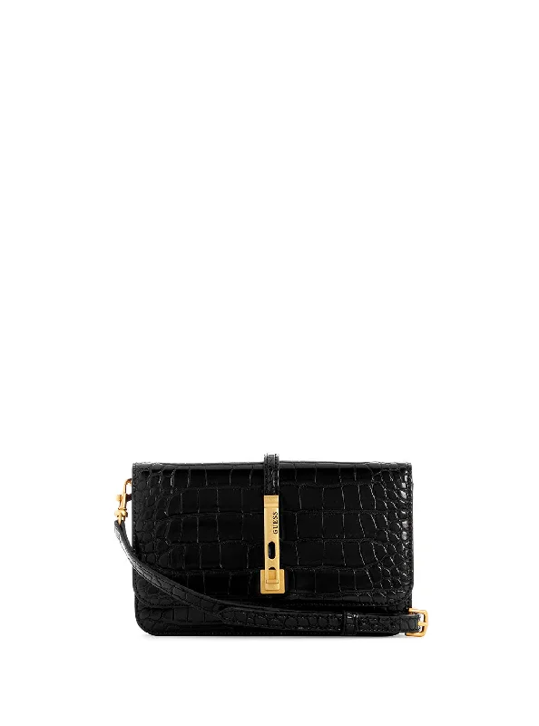 Black James Croco Mini Crossbody Organiser Bag