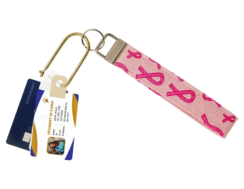 Breast Cancer Ribbon Fabric Keychain, Key Fob (Carabiner & Tabber Grabbers Not Included)