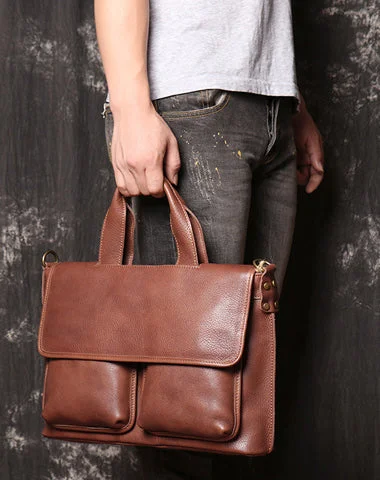 Brown Leather Mens Business Briefcase 14'' Laptop Work Bag Brown Handbag Briefcase Shoulder Bags For Men