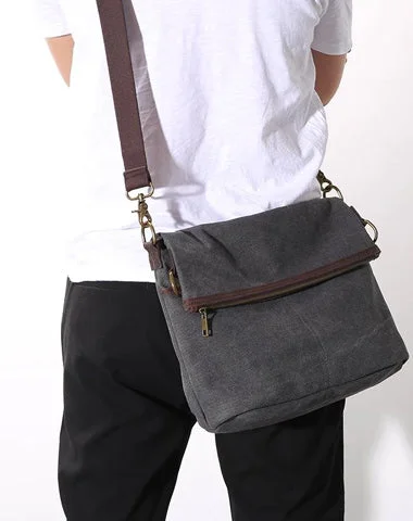 Canvas Mens 13‘’ Side Bag Courier Bag Gray Postman Bag Messenger Bag for Men