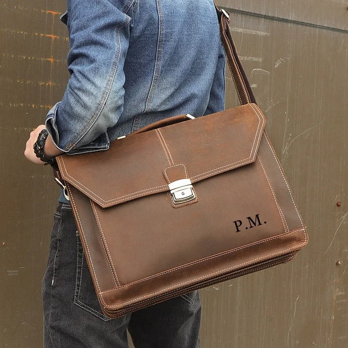 Leather Shoulder Briefcase, Messenger Bag, Leather Laptop Bag, Leather Business Bag, Men's Bag, Handmade Bag