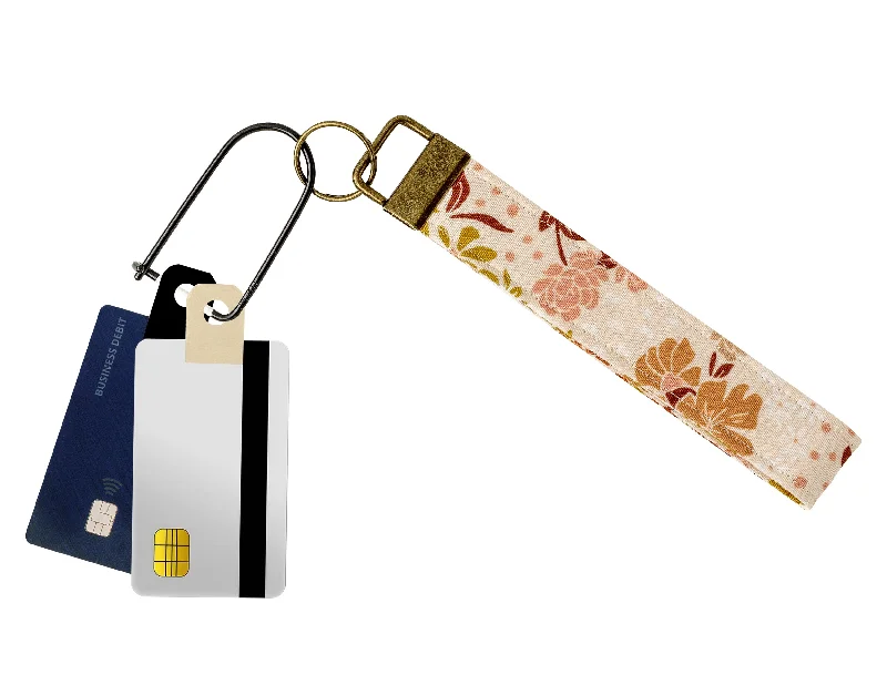 Fall Party Florals Print Fabric Wristlet Keychain, Key Fob (Carabiner & Tabber Grabbers Not Included)