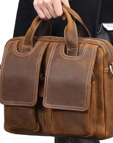 Vintage Mens Brown Leather Briefcase Work Bag Business Handbag For Men