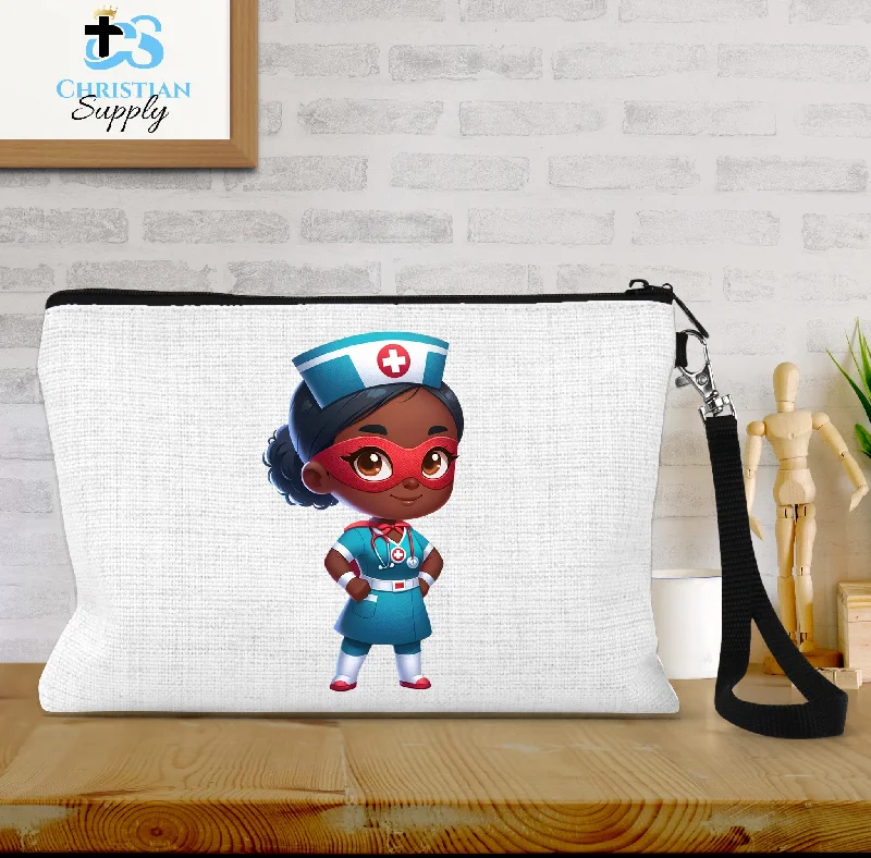 Kids Nurse Medical Christian Superhero Girl Blue Outfit Wristlet