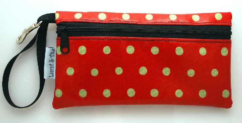 Large Wristlet in Polka Dot orange