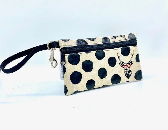 Medium Wristlet in Cream Deer with Glasses