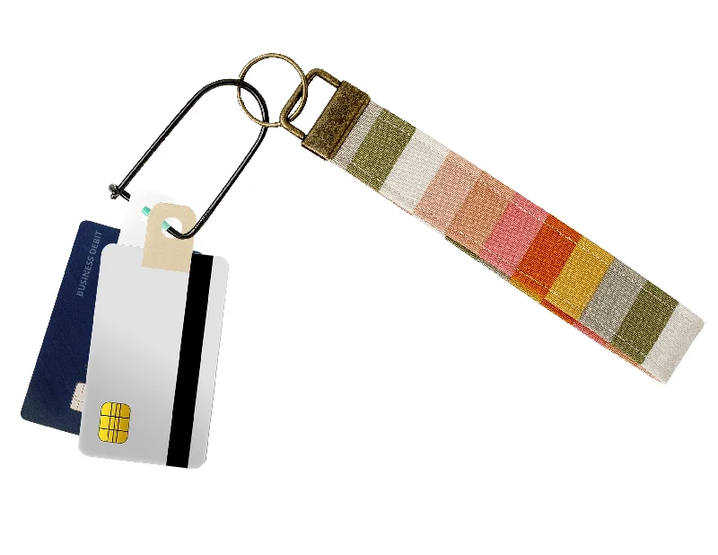 Multi-Colored Warm Stripe Print Fabric Keychain, Key Fob (Carabiner & Tabber Grabbers Not Included)