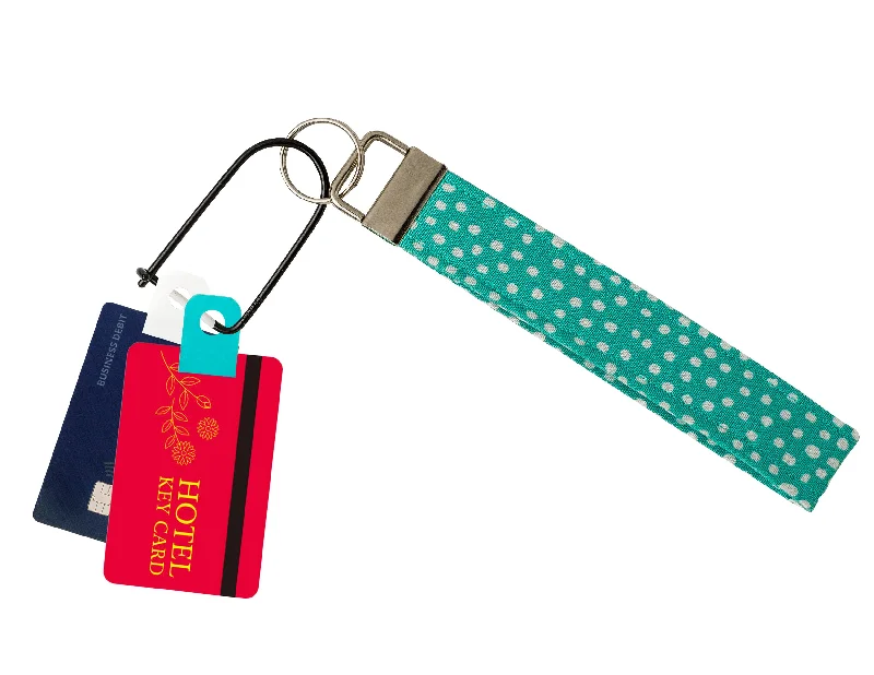 Spotted Aqua Fabric Keychain, Key Fob (Carabiner & Tabber Grabbers Not Included)