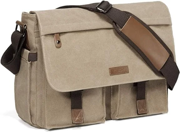 Vintage Leather Canvas Explorer Messenger Bag