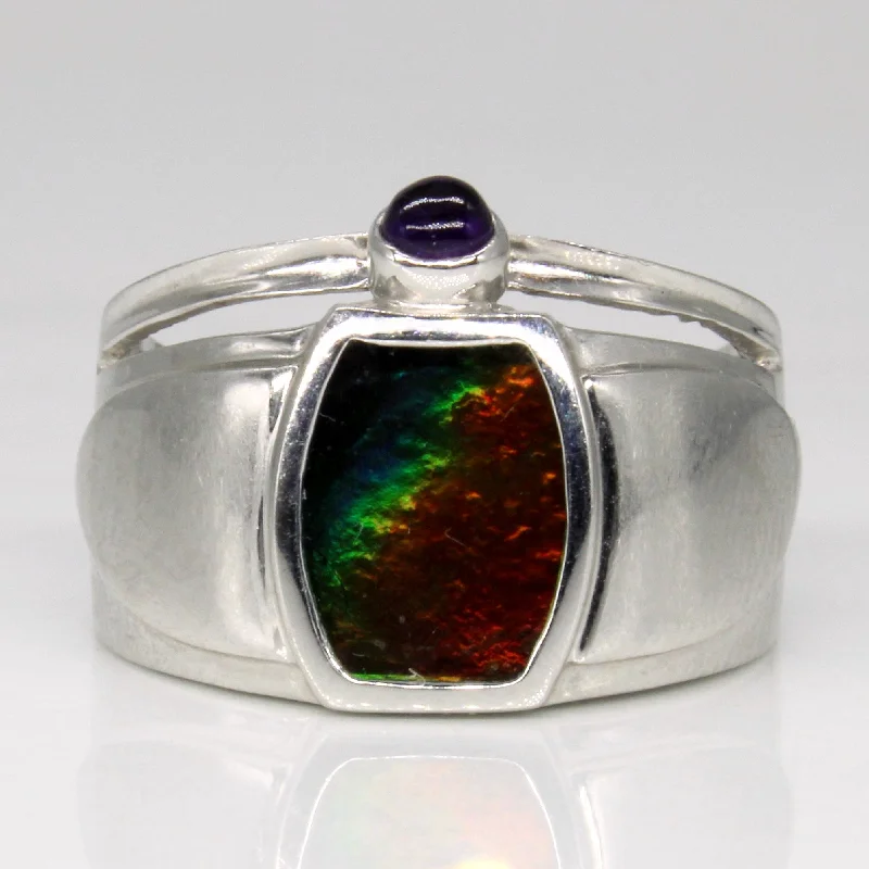 Shop Stylish Jewelry Now And Save Big Ammolite & Amethyst Cocktail Ring | 1.30ct, 0.11ct | SZ 7 | Shop Stylish Jewelry Now And Save Big Ammolite & Amethyst Cocktail Ring | 1.30ct, 0.11ct | SZ 7 |