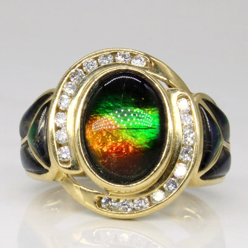 Premium Jewelry Now Available At Special Discounts Ammolite & Diamond Halo Cocktail Ring | 3.20ctw, 0.20ctw | SZ 7 | Premium Jewelry Now Available At Special Discounts Ammolite & Diamond Halo Cocktail Ring | 3.20ctw, 0.20ctw | SZ 7 |