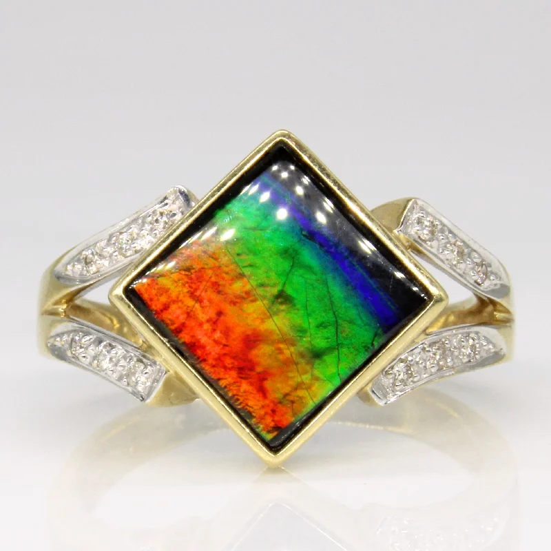 Trending Jewelry Now Available At Exclusive Prices Ammolite & Diamond Cocktail Ring | 1.40ct, 0.06ctw | SZ 9.75 | Trending Jewelry Now Available At Exclusive Prices Ammolite & Diamond Cocktail Ring | 1.40ct, 0.06ctw | SZ 9.75 |