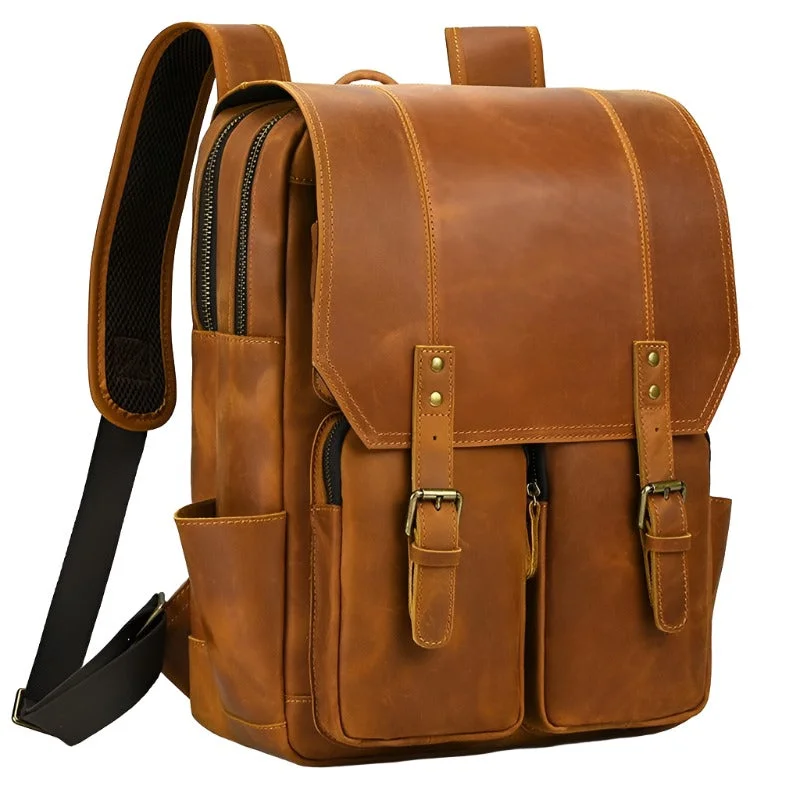 Crazy Horse Leather Backpack Genuine Leather Mens Daypack