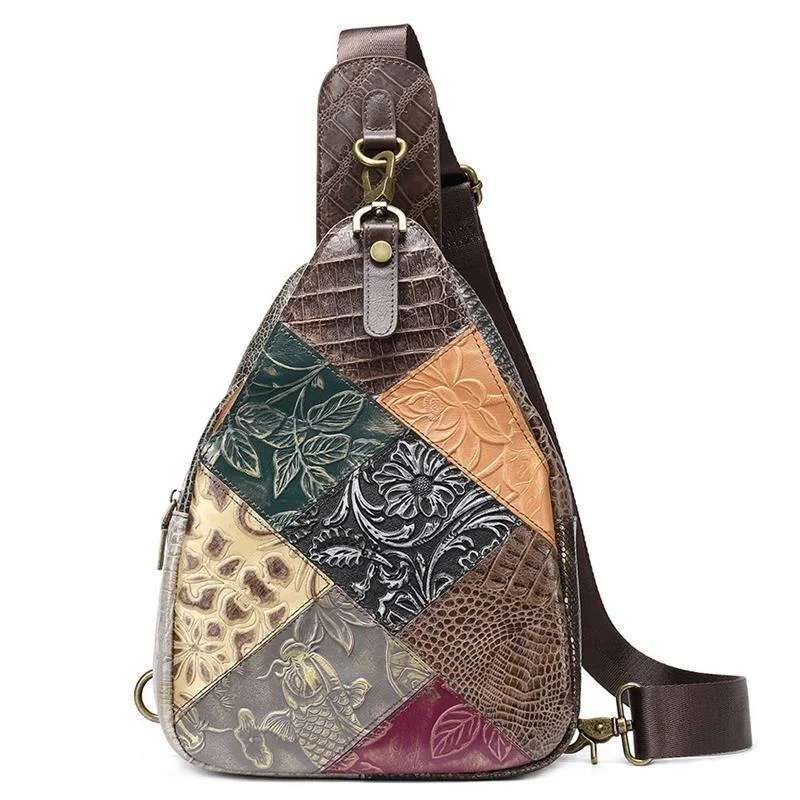 Genuine Leather Patchwork Hobo Sling Shoulder Bags For