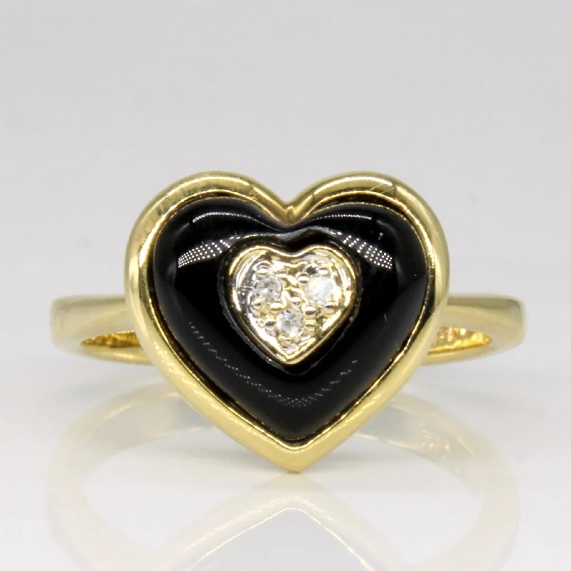 Chic, Trendy, And Affordable Jewelry Sale Vintage Onyx & Diamond Heart Ring | 2.15ct, 0.03ct | SZ 7 | Chic, Trendy, And Affordable Jewelry Sale Vintage Onyx & Diamond Heart Ring | 2.15ct, 0.03ct | SZ 7 |