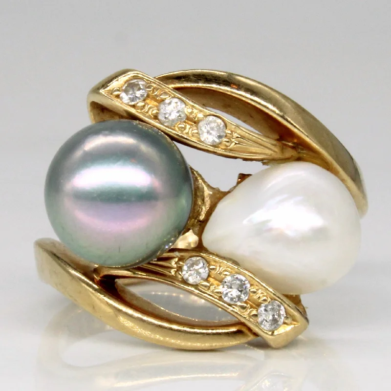 Luxury Jewelry Without The Luxury Price Tag Pearl & Diamond Cocktail Ring | 0.06ctw | SZ 6.75 | Luxury Jewelry Without The Luxury Price Tag Pearl & Diamond Cocktail Ring | 0.06ctw | SZ 6.75 |