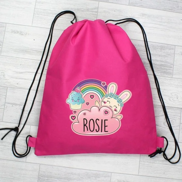 Personalised Cute Bunny Pink Swim & Kit Bag