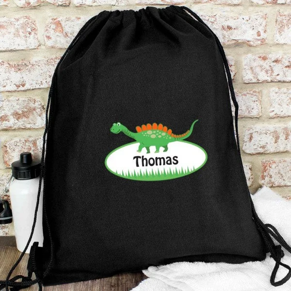 Personalised Dinosaur Black Swim & Kit Bag