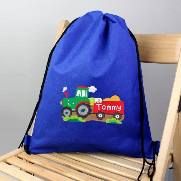 Personalised Tractor Blue Swim & Kit Bag