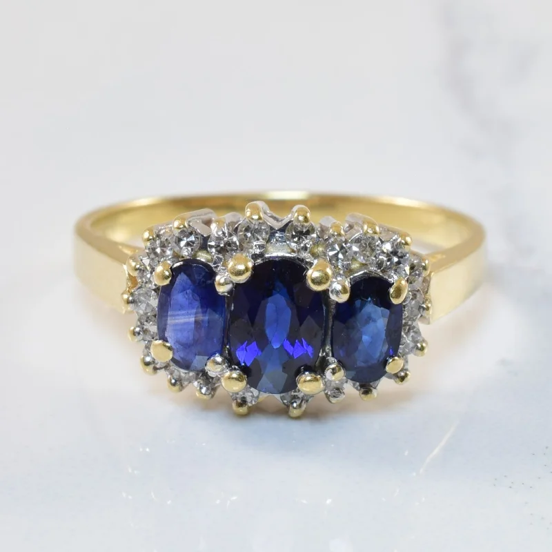 Celebrate Every Occasion With Sparkling Savings Three Stone Sapphire & Diamond Ring | 1.00ctw, 0.22ctw | SZ 7.5 | Celebrate Every Occasion With Sparkling Savings Three Stone Sapphire & Diamond Ring | 1.00ctw, 0.22ctw | SZ 7.5 |